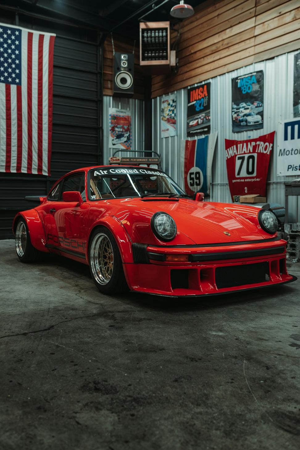 Restoration bay with classic vehicle